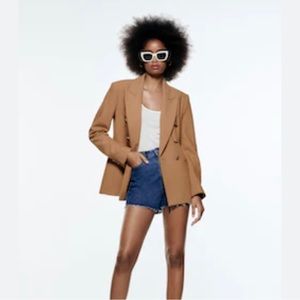 ZARA large brown/mustard double breasted gold button blazer